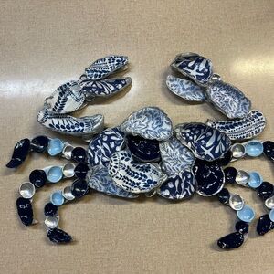Blue and White hand crafted Oyster Shell Crab Decor